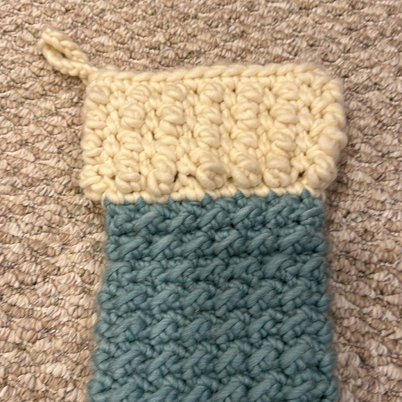 Homemade crocheted, stocking teal and cream absolutely adorable24”longx8”wide - Picture 4 of 9